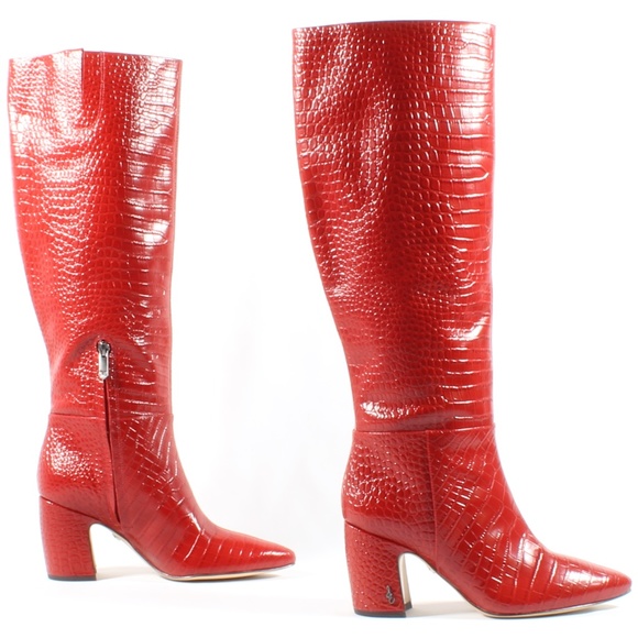 Sam Edelman Raakel Knee High Red Crocodile Boots - Picture 5 of 10